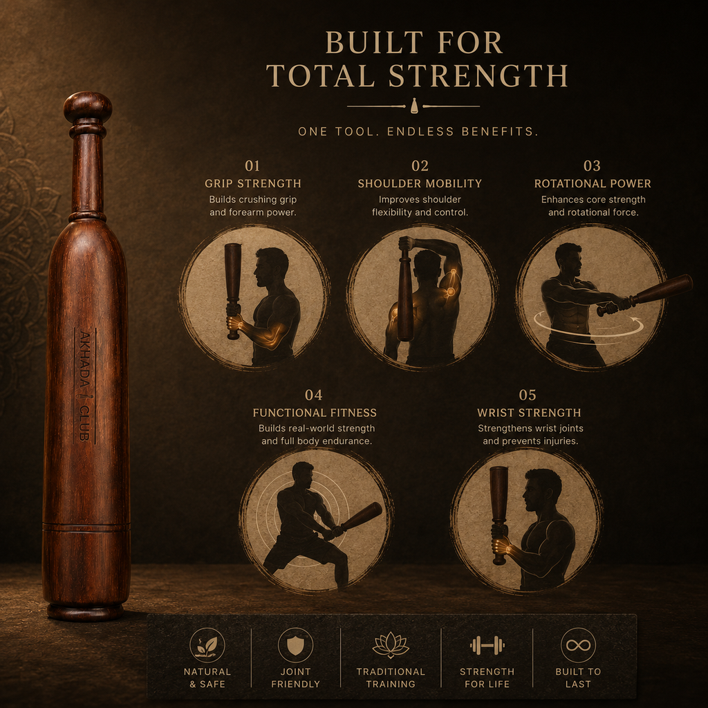 Old Sheesham Wooden Sultan Mudgal (Mudgar) | Home Gym Equipment