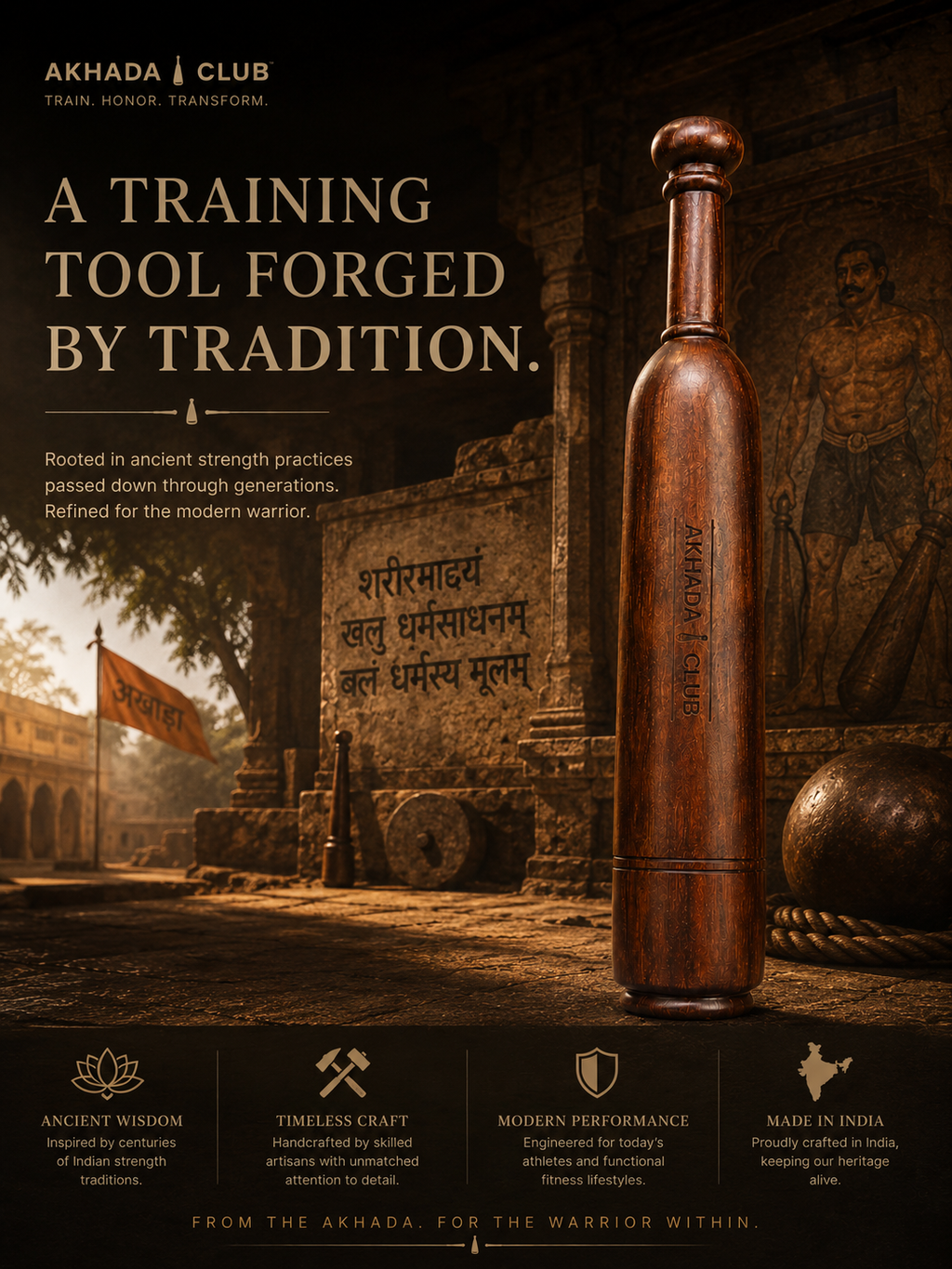 Old Sheesham Wooden Sultan Mudgal (Mudgar) | Home Gym Equipment
