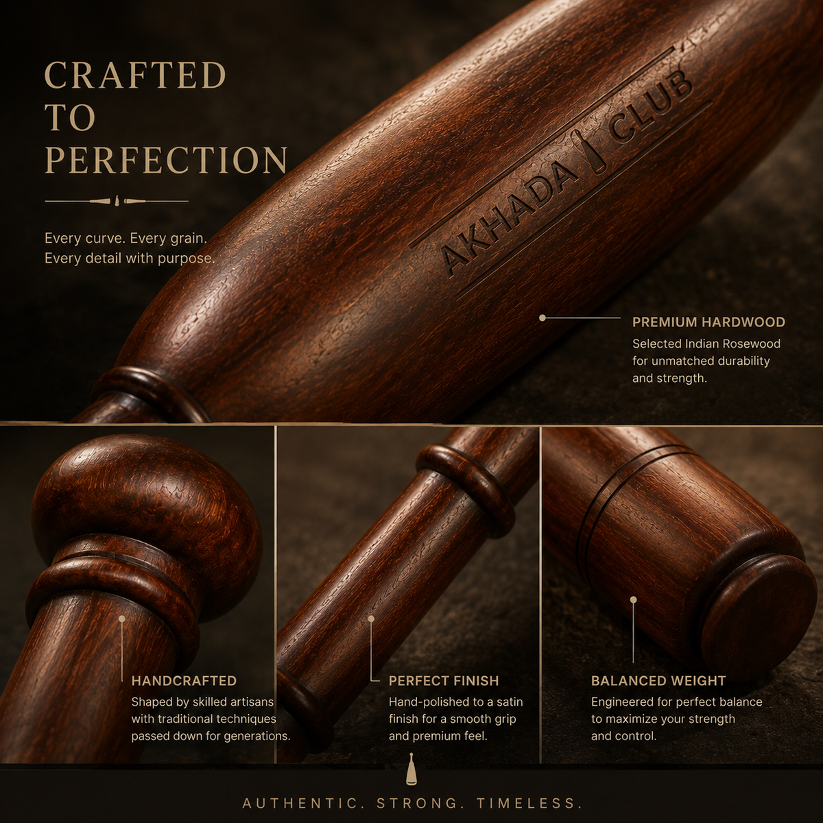 Old Sheesham Wooden Sultan Mudgal (Mudgar) | Home Gym Equipment