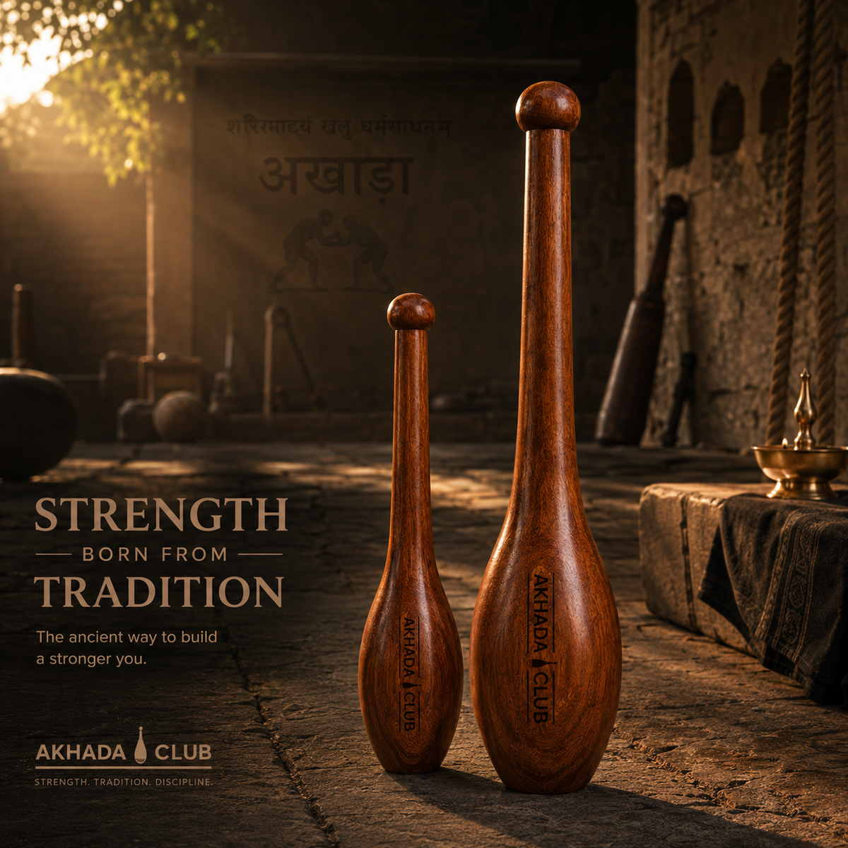 Old Sheesham Wooden Indian clubs (Mudgal) | Home Gym Equipment