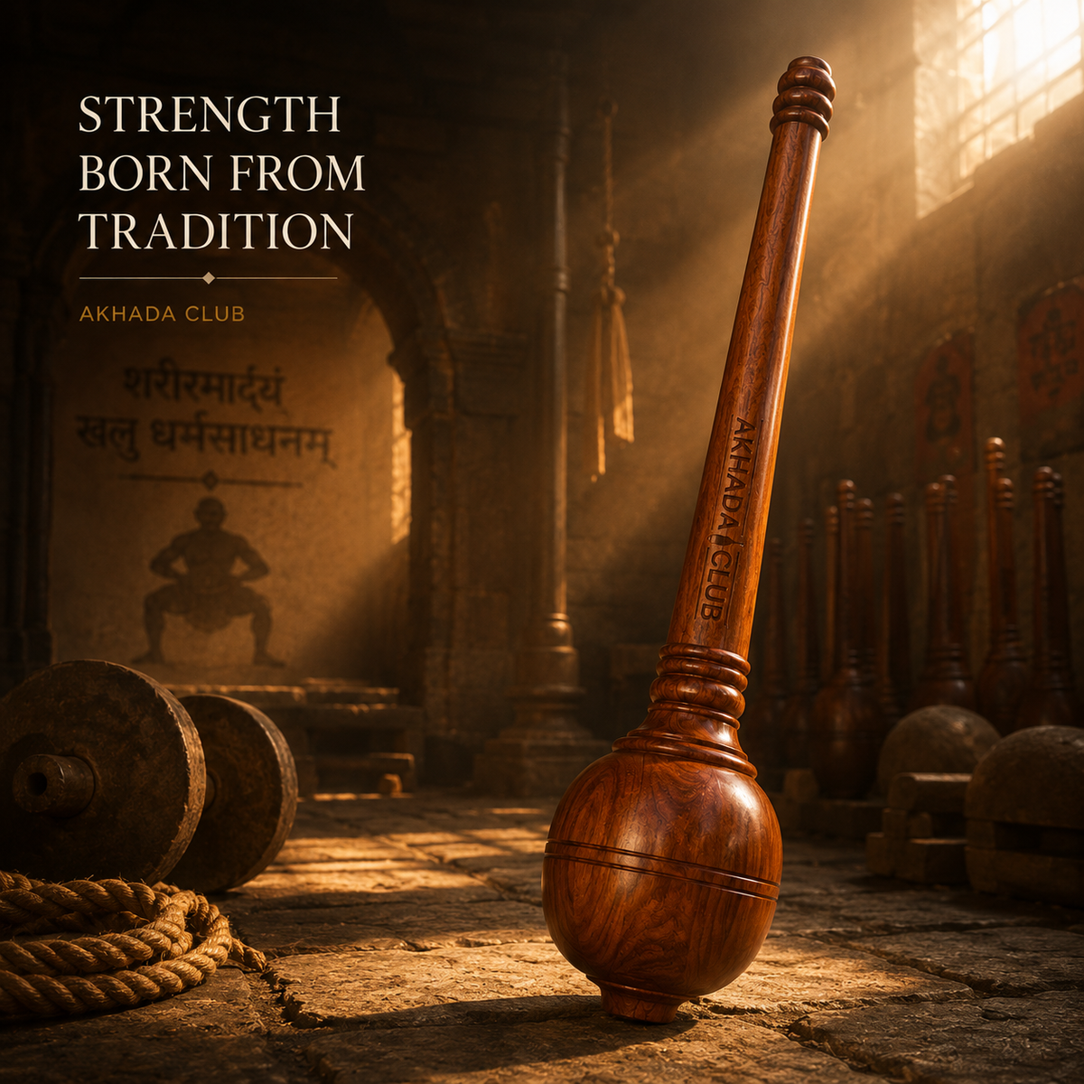 Old Sheesham Wooden Gada (Mudgar) | Home Gym Equipment