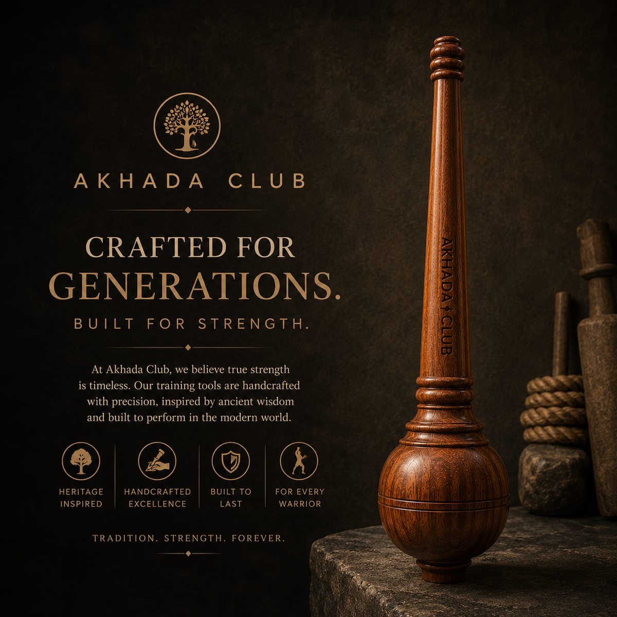 Old Sheesham Wooden Gada (Mudgar) | Home Gym Equipment