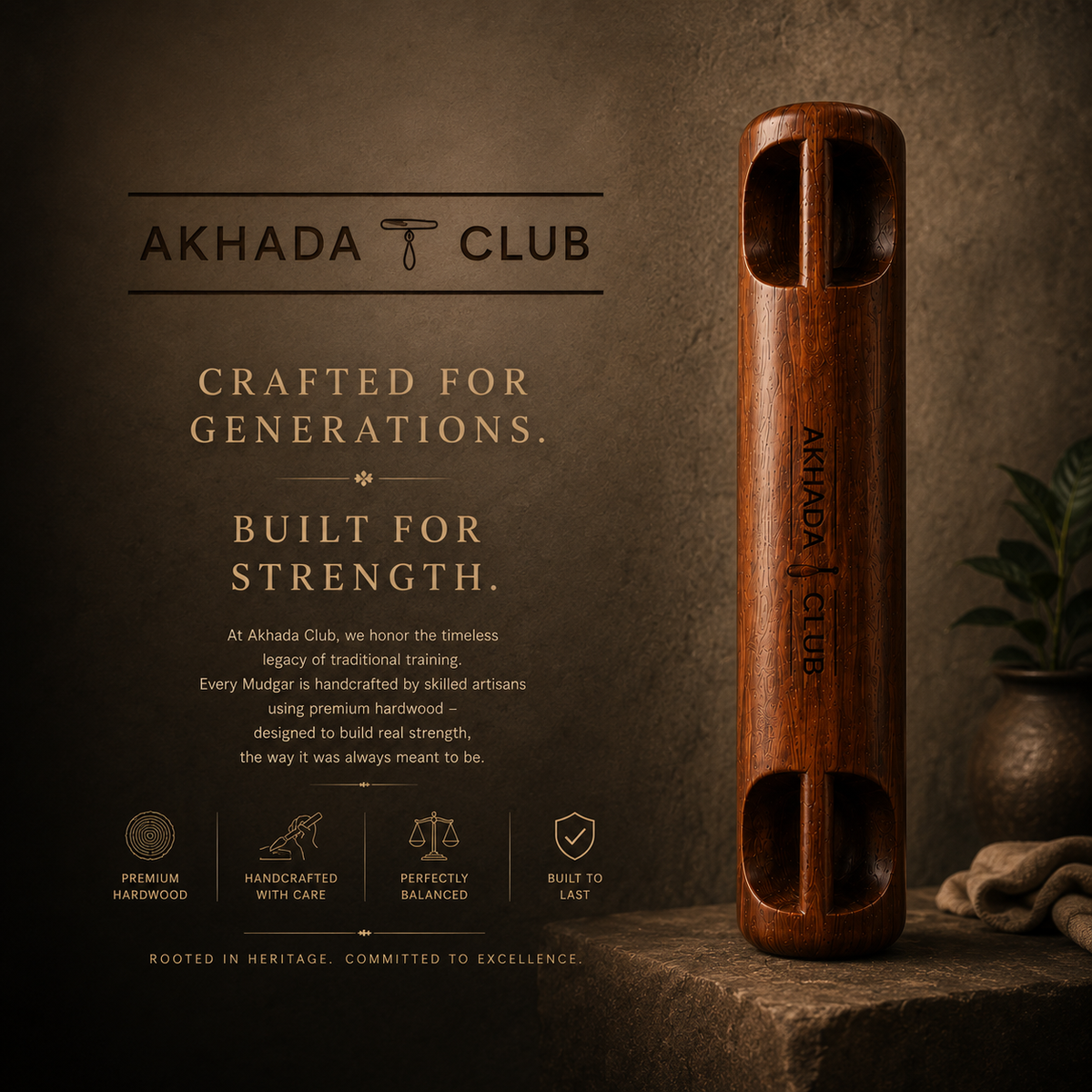 Old Sheesham Wooden Samtola (Mudgar) | Home Gym Equipment