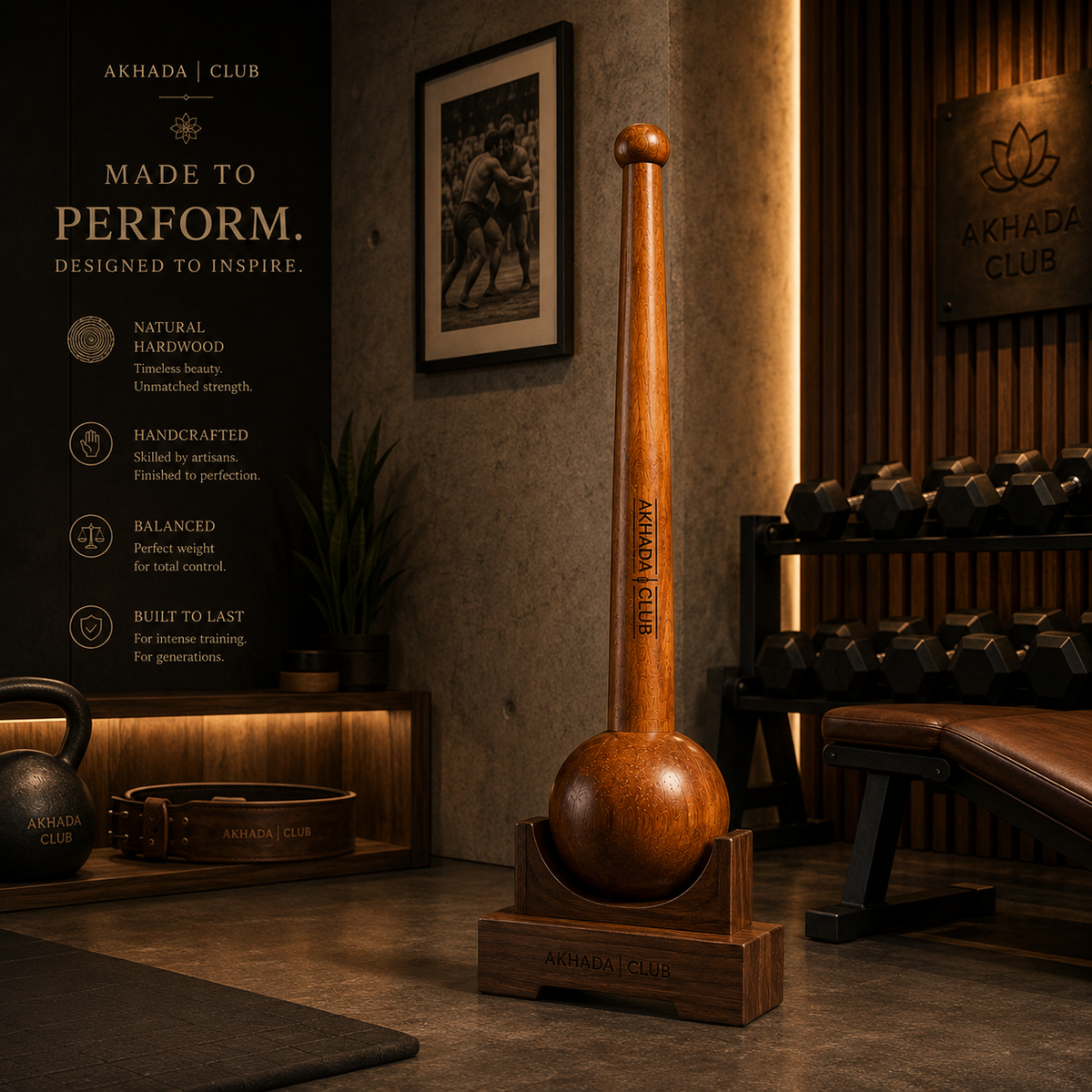 Old Sheesham Wooden Mace (Mudgar) | Home Gym Equipment