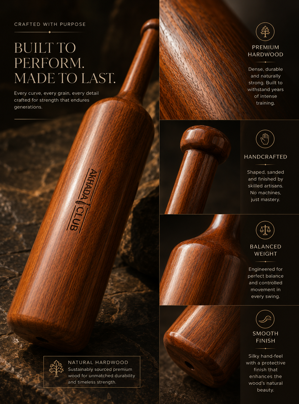 Old Sheesham Wooden Mahabali Mudgal (Mudgar) | Home Gym Equipment